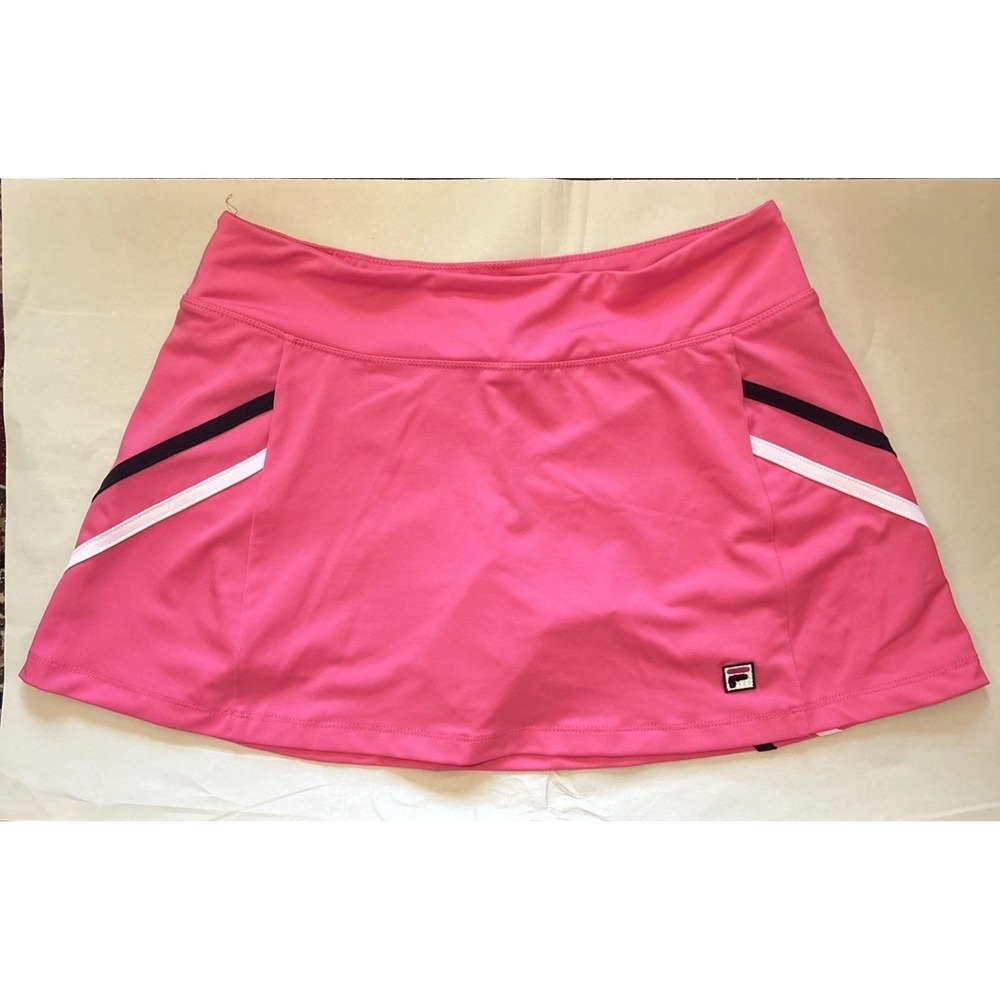 Fila Pink Tennis Skort Womens Medium Built-in Shorts Navy‎ White Side Stripes